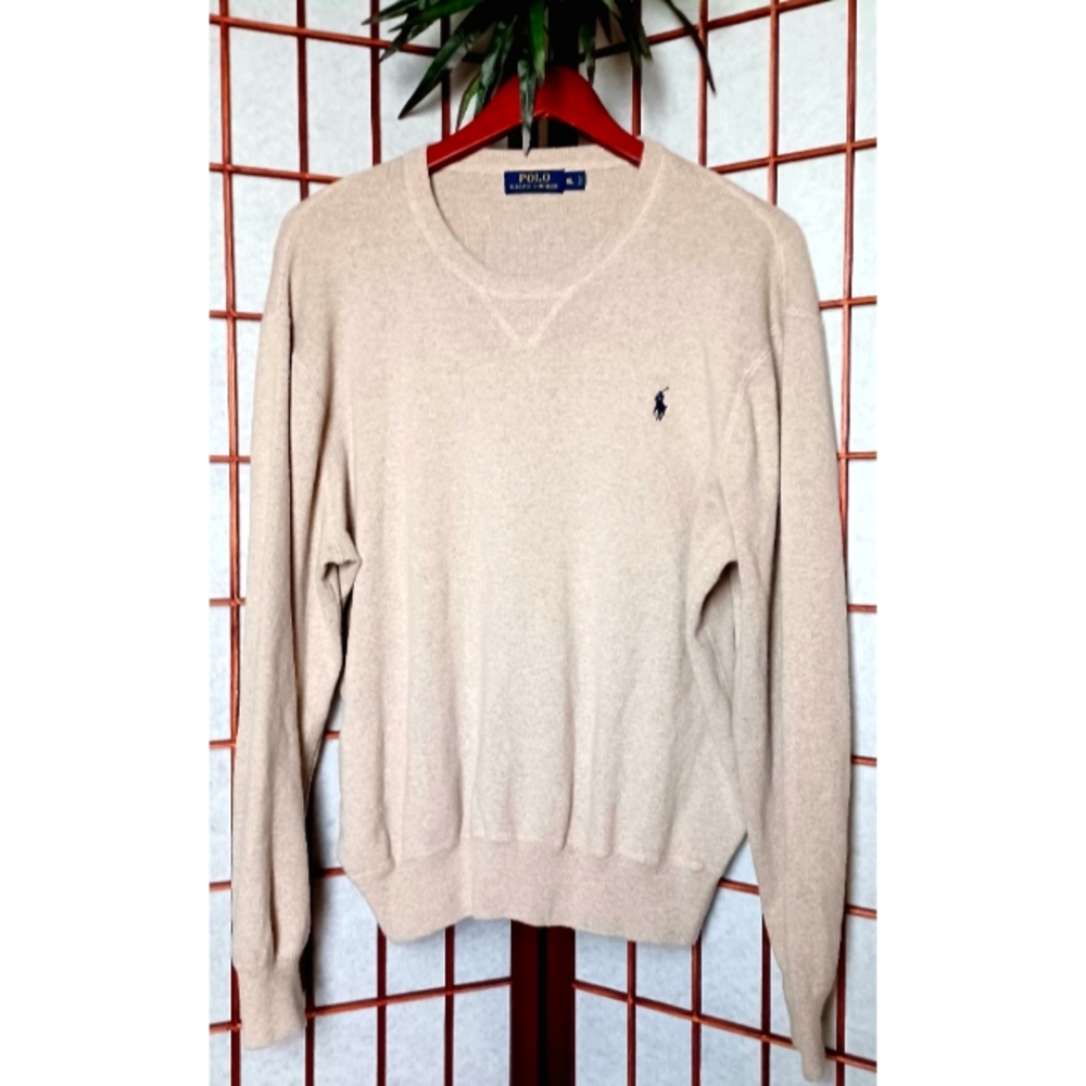 Polo by Ralph Lauren Men's Cotton Knit Sweater with Navy Blue Pony Logo - Picture 6 of 8